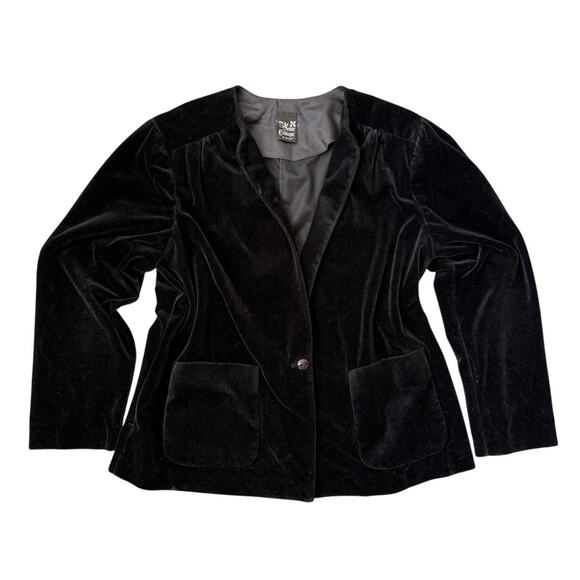 Vintage Black Velvet Blazer Witchy Glam Corporate Goth Jacket Party Top L - Picture 1 of 11